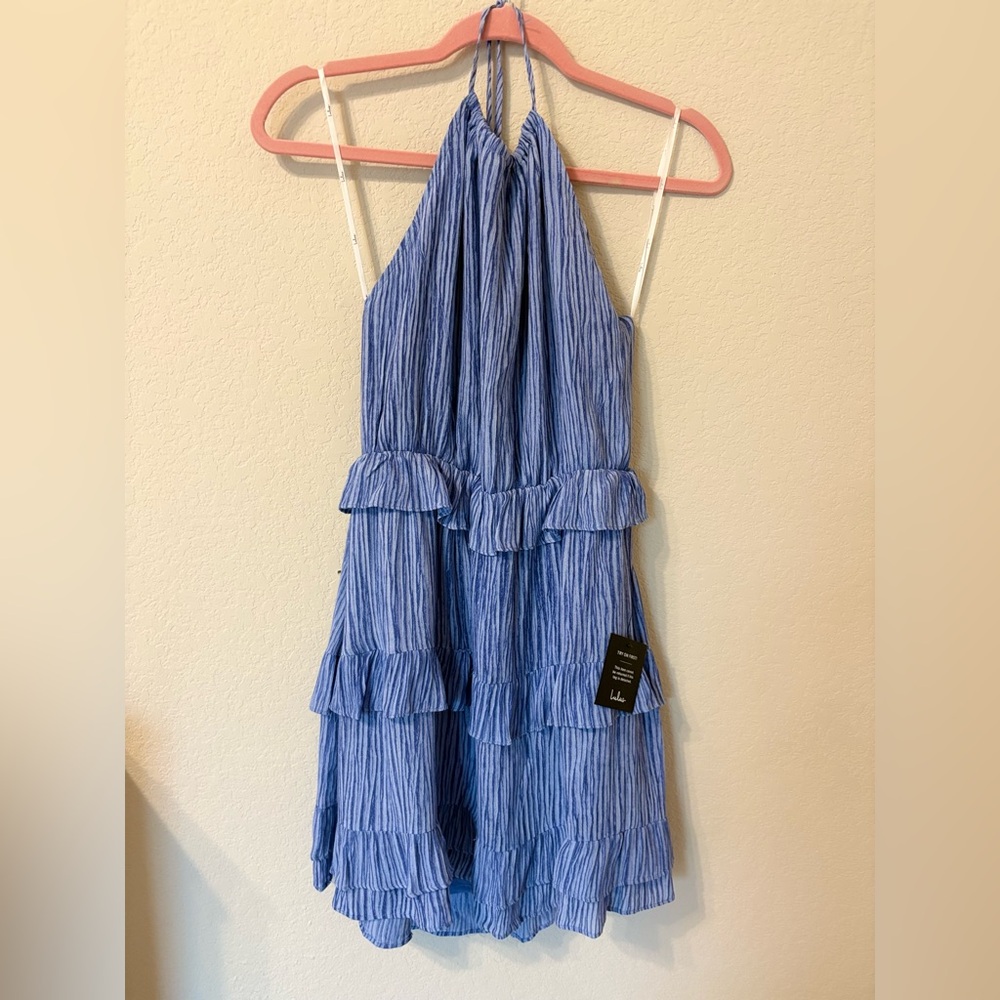 Lulu’s Blue Ruffle Tiered Halter Mini Dress